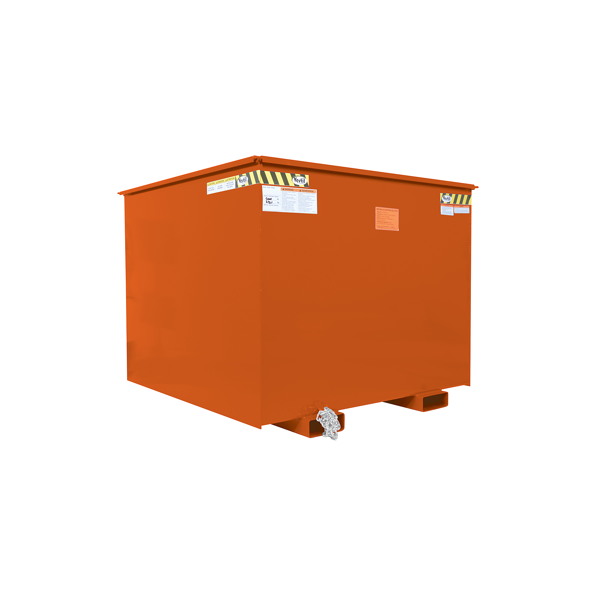 Vestil Steel Rotating Heavy Duty Box Hopper — 2.5 Cu. Yd., 6000-Lb. Capacity, Fork Pockets, Powder Coat Finish, Orange, Model# R-250-HD-OR